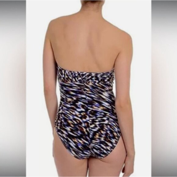 Spanx Bandeau One Piece Slimming Swimsuit Cheetah Print Size 12 - Picture 2 of 11